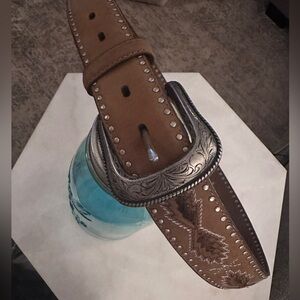 Roper Tan Leather Belt with Silver Accents